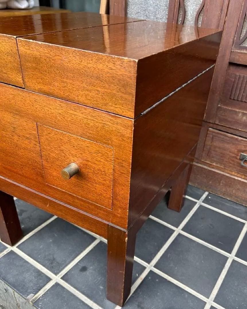 将棋盤収納式テーブル　木製 デスク 将棋盤　駒（桐箱）　昭和レトロ　チェスト