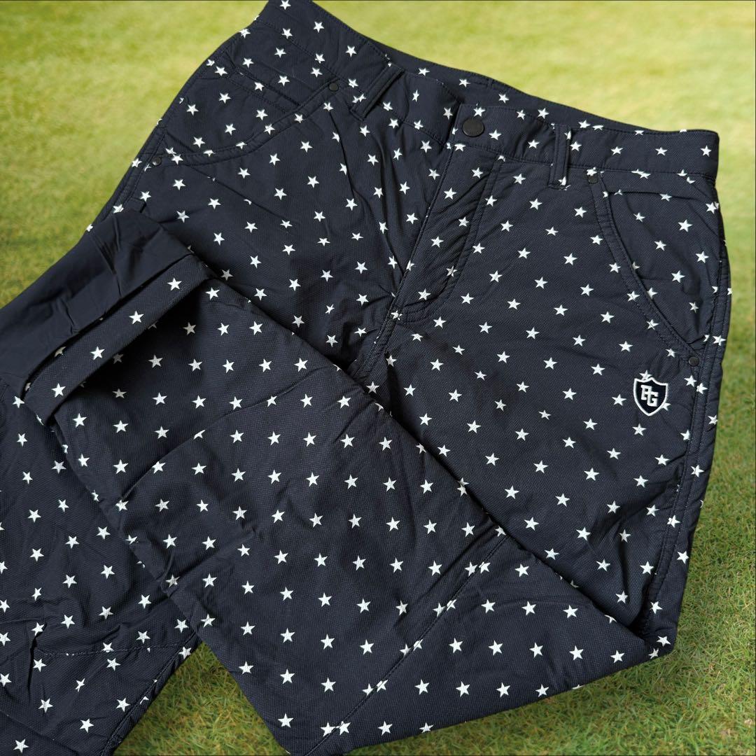 防寒　蓄熱　中綿　パーリーゲイツ　パンツ　黒　S〜M相当　総柄　星　ブラック　3