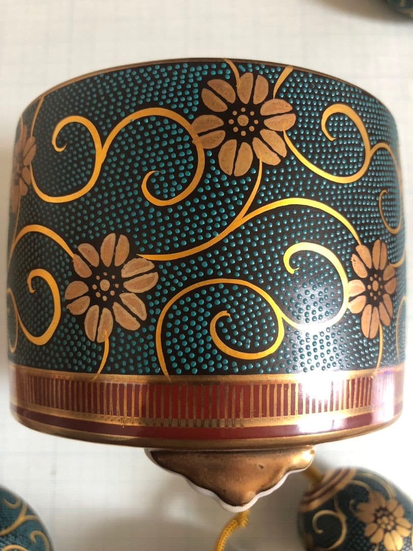 香炉　香合　風鎮　金彩　鉄仙　青粒　手描き　良山作　昭和当時物　陶磁器