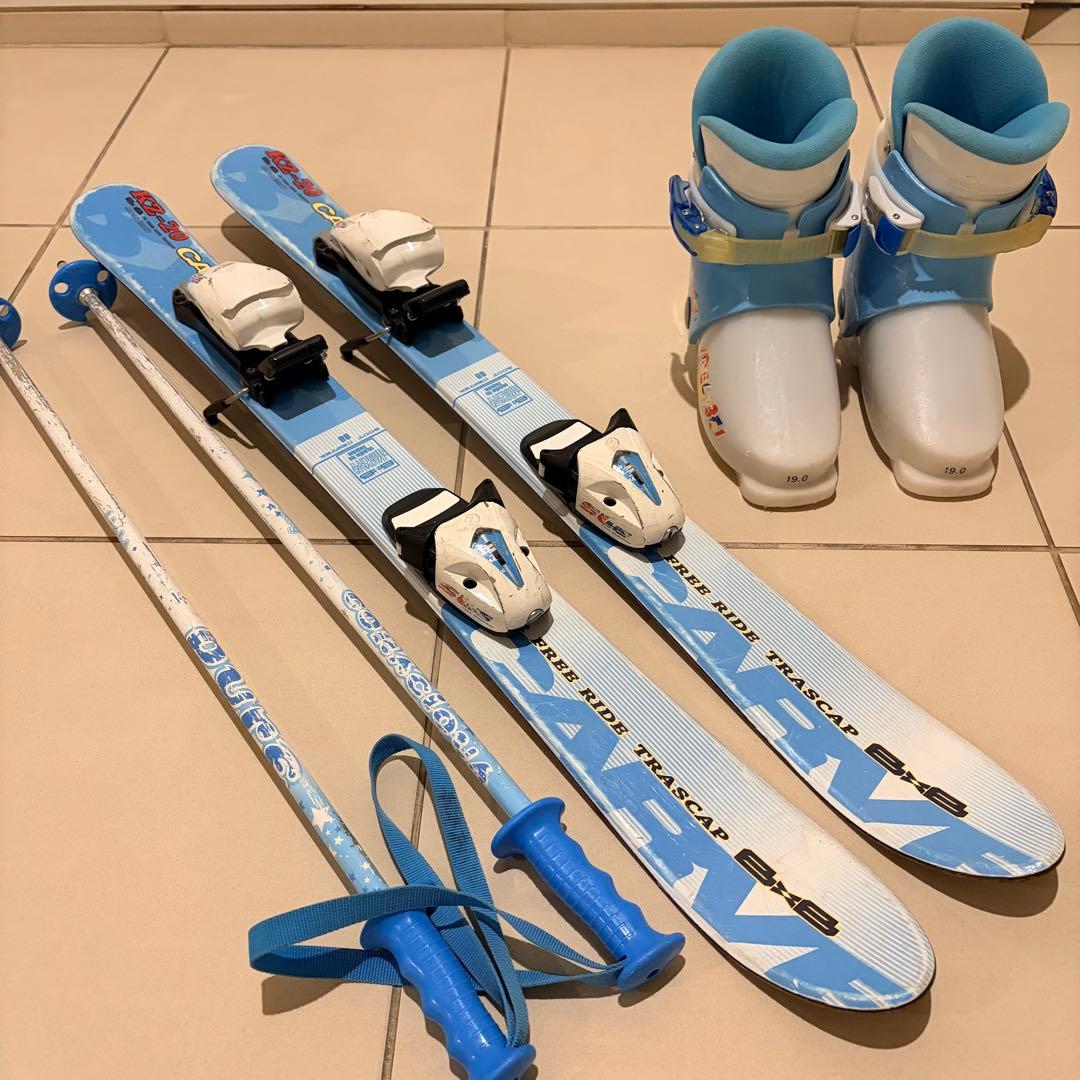 【ジュニアスキー3点セット】スキー板88cm ポール スキーブーツ 19cm