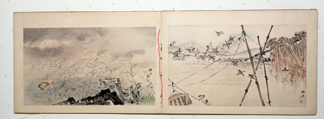 稀、棲鳳十二富士画帖（多色刷り木版画)竹内栖鳳画、明治27年11月出版
