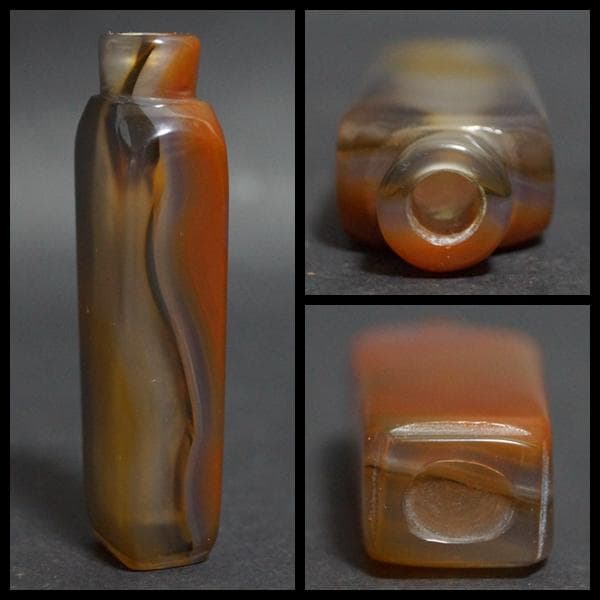 清 天然瑪瑙俏色鼻煙壷 メノウ嗅ぎタバコ 喫煙具 美しい石目★時代物★