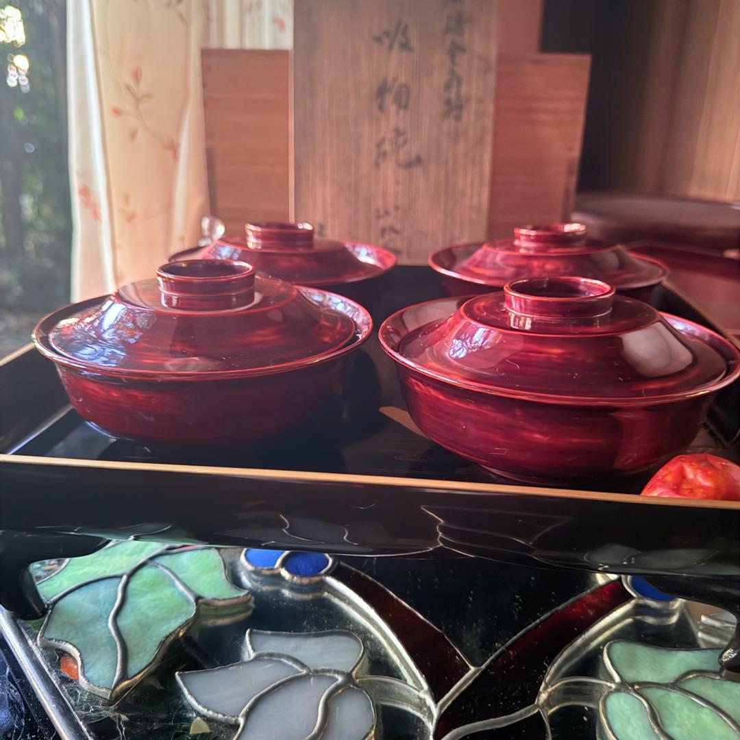 2244様感謝‼️感謝価格‼️超絶JAPAN蒔絵あけぼの❌黒 秋草蒔絵　茶懐石椀5客