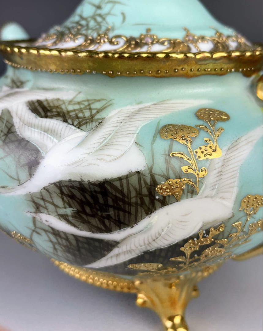 【訳あり】オールドノリタケ フライングスワン 脚付きティーポット ジュエル