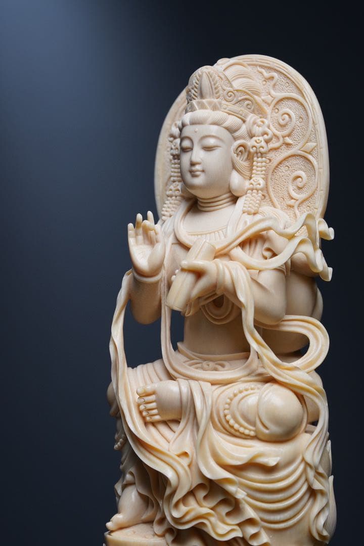 天然マンモス牙美しい手作り彫刻普賢菩薩 置物
