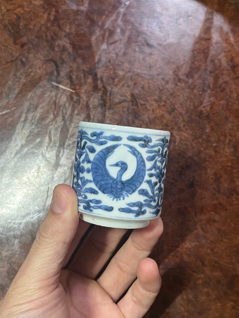 古伊万里　のぞき猪口　鶴丸　唐草　酢猪口　蕎麦猪口　金継ぎ　モダン