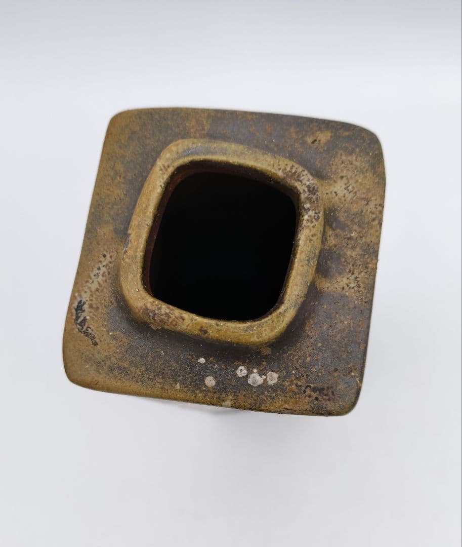 b80 花入 備前 窯変 四方 角 木村陶峰 木箱 茶道具 古物