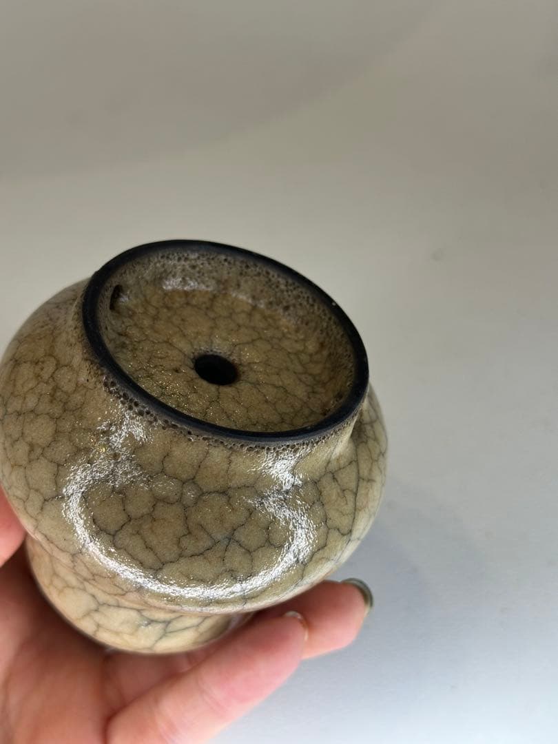 葫蘆形 香炉 陶器 開片釉 茶道具 香道具 置物 賞瓶 中国古陶 煎茶道具