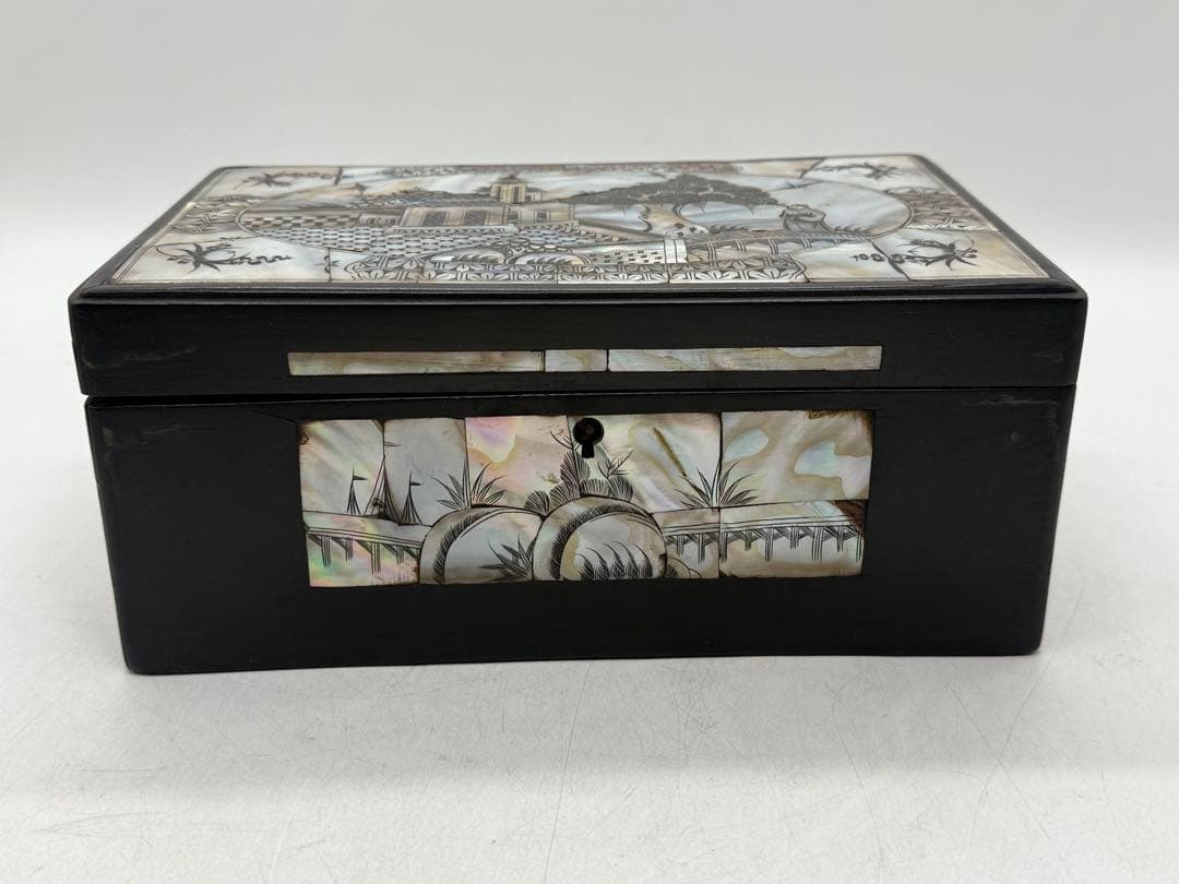 中国　清時代　螺鈿圖紅木箱　アンティーク　送料込み251108