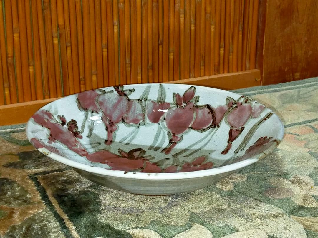 ♥大幅値下げ♥未使用♥　神谷紀雄　♥鉄絵銅彩♥　あやめ文　鉢　共箱付き