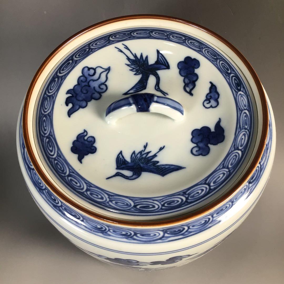 Ｎ７２１　皆具　『手塚玉堂造』『染付雲鶴文』『水指　建水　蓋置　杓立』　共箱