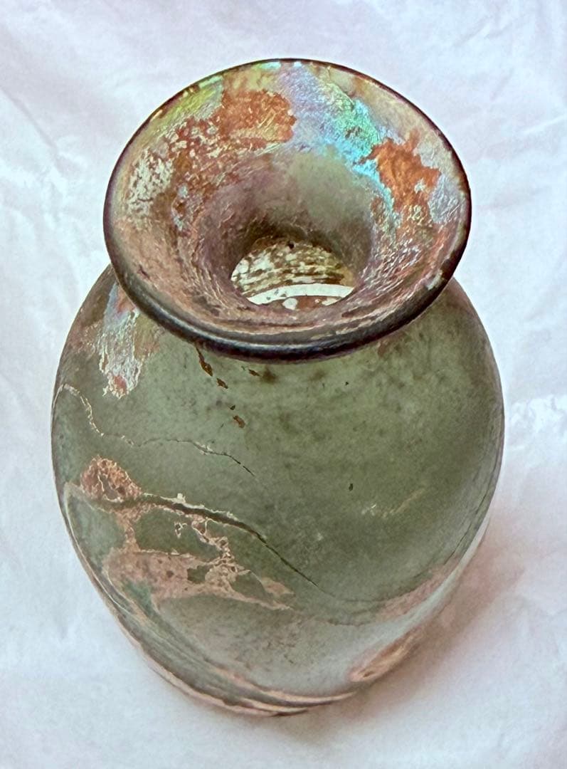 古代ローマングラス 虹色銀化 紀元前 香油瓶 吹きガラス約5.5cm ガラス