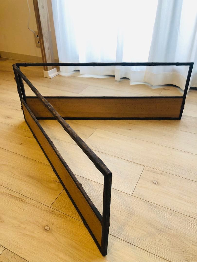 指物師　善州　造 古竹意　炉屏　２枚折 共箱付き 煎茶道具結界斑竹