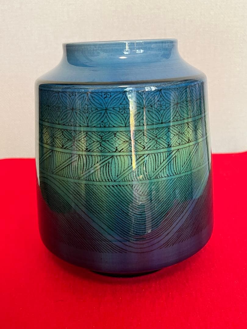 柳雨軒 三代 人間国宝 徳田八十吉（正彦銘）碧明釉 小紋壺 管理T290