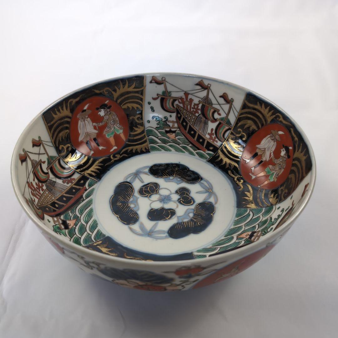 古伊万里鉢 南蛮人南蛮船文深鉢 古伊万里南蛮人南蛮船文深鉢 古伊万里深鉢