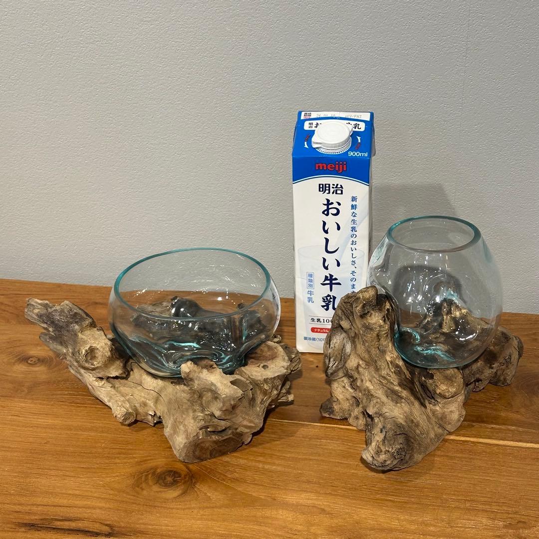 バリ島流木ガラス　w26×d18×h11cm 水槽　アクアリウムメダカ水槽807