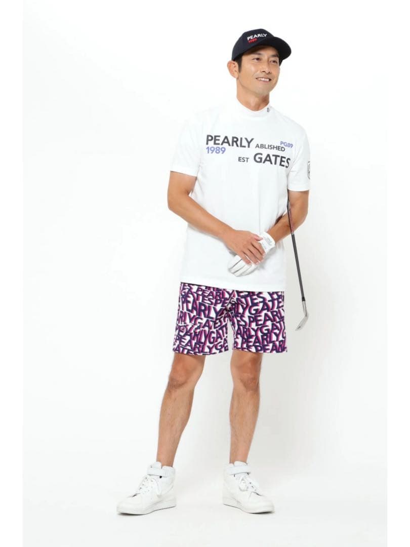 パーリーゲイツストレッチサッカーストライプ ショートパンツウェーブロゴ柄サイズ6