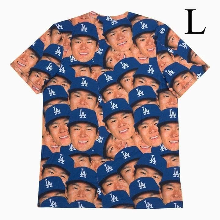 山本由伸 フェイスTシャツ ロサンゼルス ドジャース 公式グッズ 顔だらけ”L”