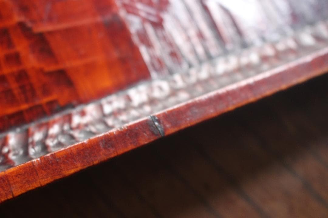 堅牢刳り貫き木地に時代漆の映える讃岐彫の四方盆（検民芸讃岐盆お膳お盆