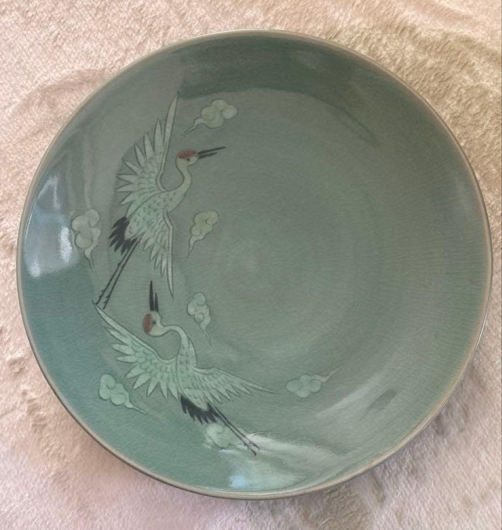 青磁大皿　陶磁器　骨董　アンティーク　韓国　31cm