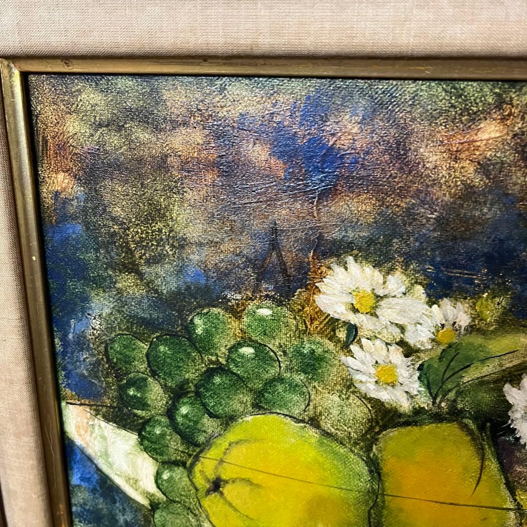 【アンティーク】額装 額縁 小林恵 F4号 静物画 果物と花 油絵 油彩画 絵画