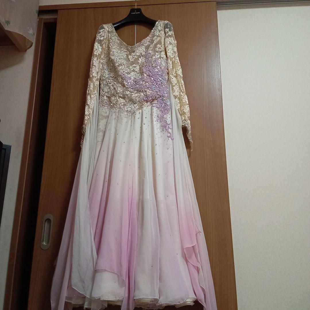 お値下げ　社交ダンスドレス グラデーション淡いピンク　アトリエヒロコ　L〜LL