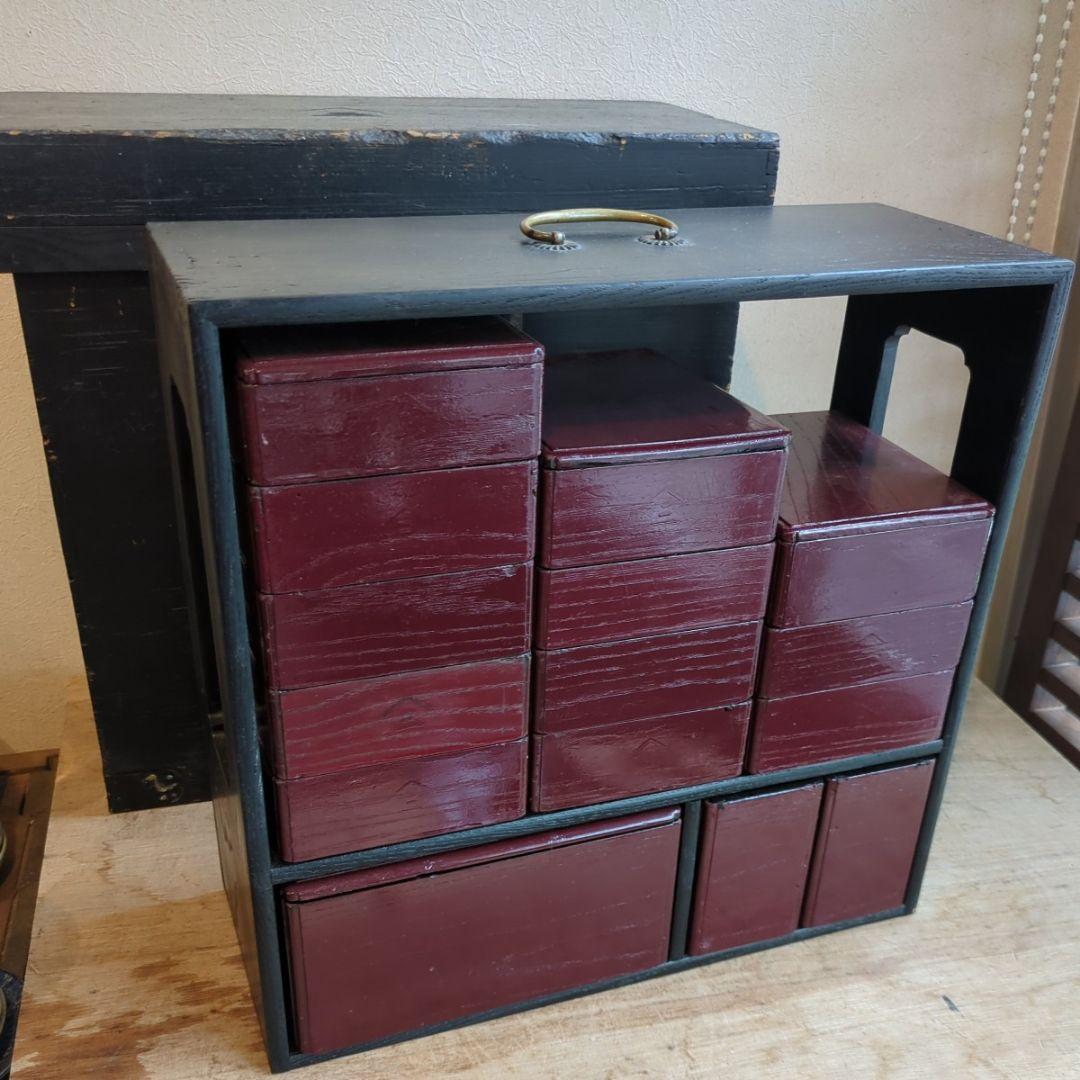 骨董　弁当箱　木製　漆　酒器　重箱　物入　手提げ木箱　アンティーク