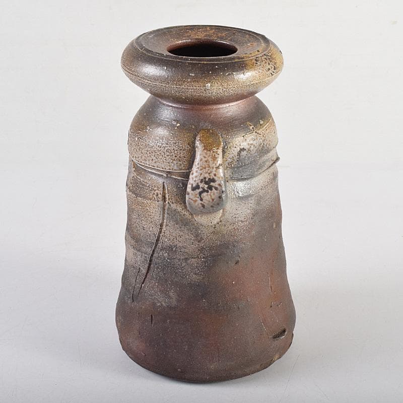 備前焼　人間国宝　金重陶陽作　花入　共布　道明識箱　D　R8519B