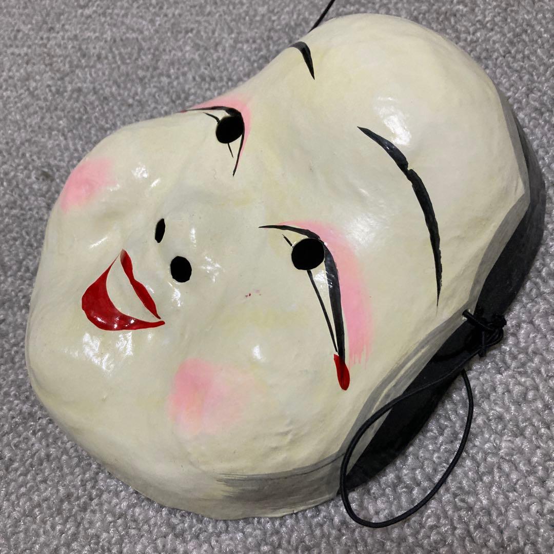 明治期 張り子 お多福面 おかめ面 ヴィンテージ 民俗仮面 古道具 骨董品 １