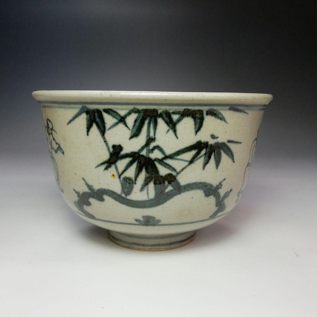 Ｓ６３６　茶碗　『安南写七賢人絵』『陽炎園　膳所焼』　共箱　抹茶碗　茶道具