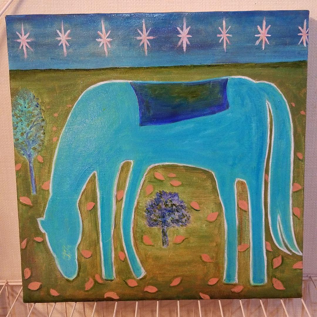 油絵　専用　青く光る馬