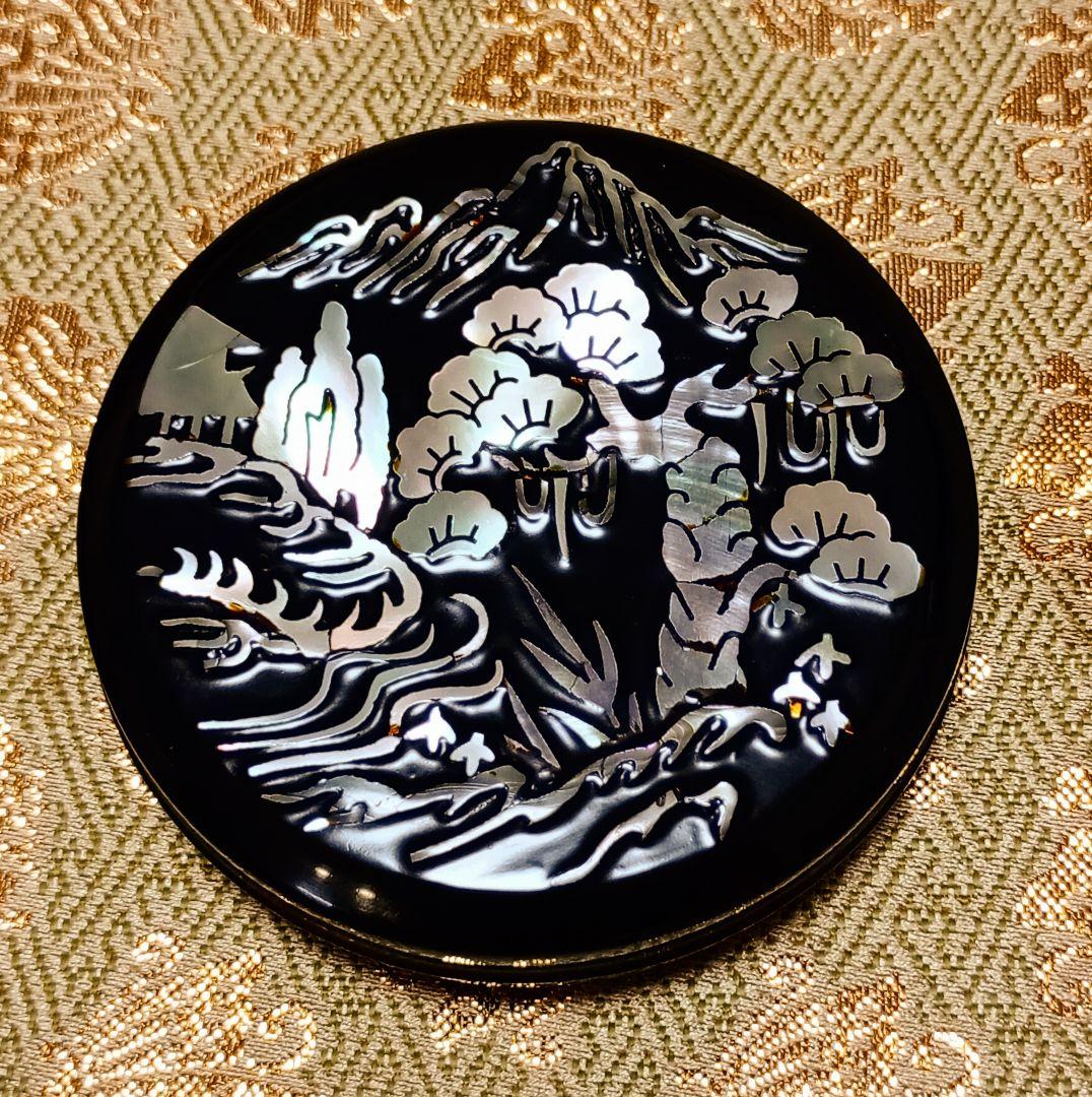 茶道具　香合　青貝螺鈿　青貝入山水香合　共箱