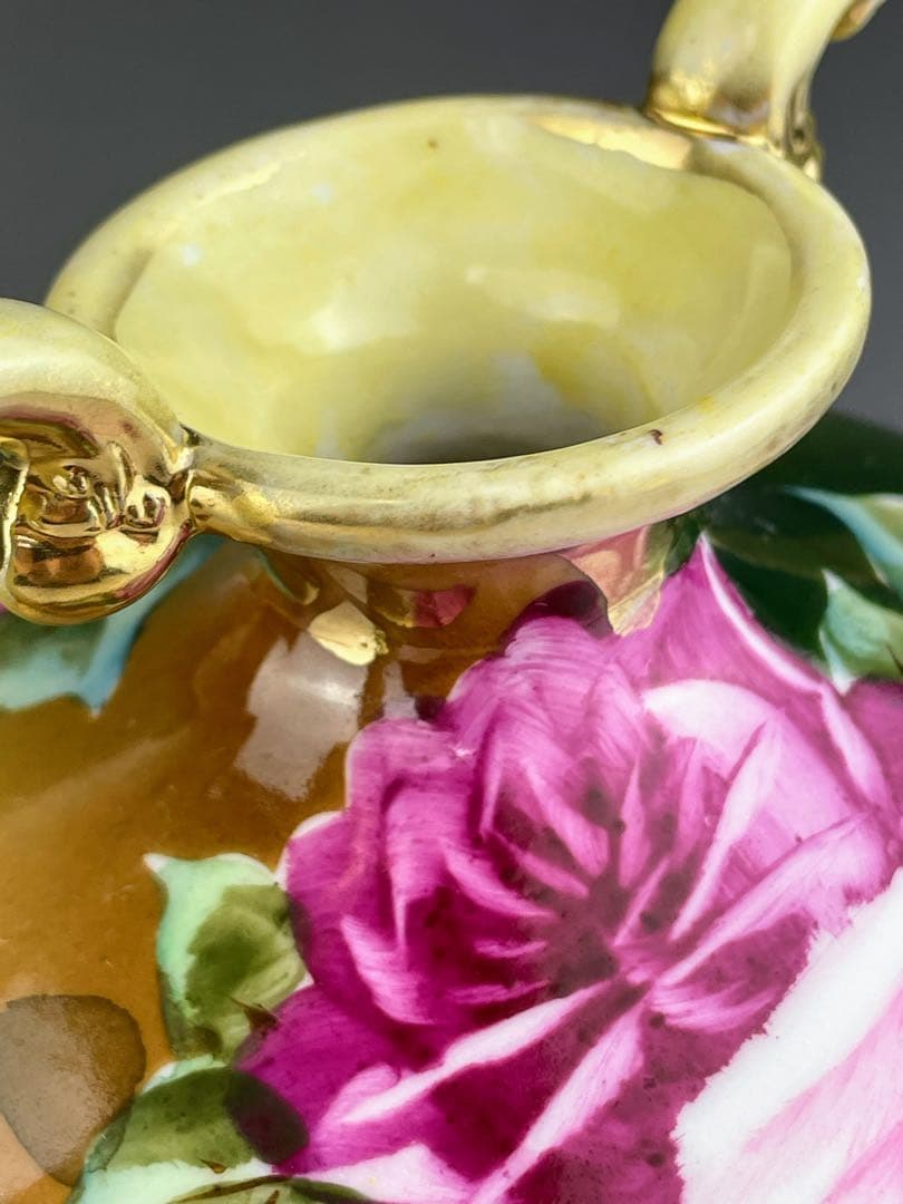 オールドノリタケ 22.1㎝ 薔薇文花瓶 金彩 バラ図　ばら 金彩 花器 花瓶