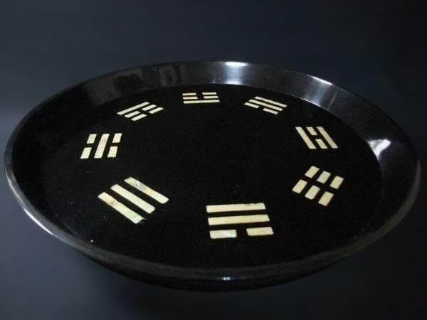古い 八卦盆 裏千家 青貝 螺鈿 八卦象嵌 39㎝ 本漆器天然木 時代物骨董