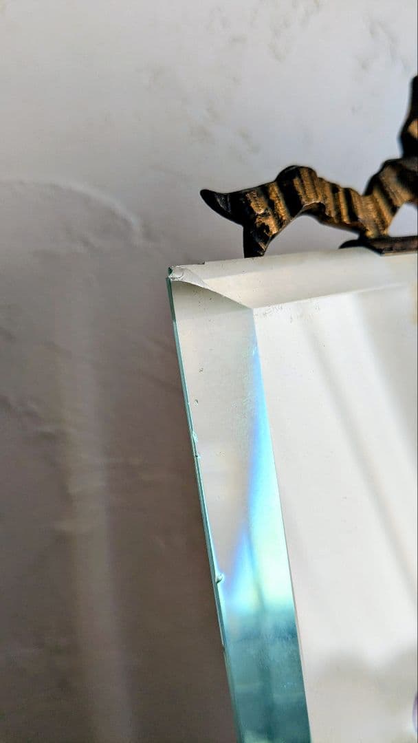 フランス 大きなガラス フォトフレーム ベベルガラス リボン装飾