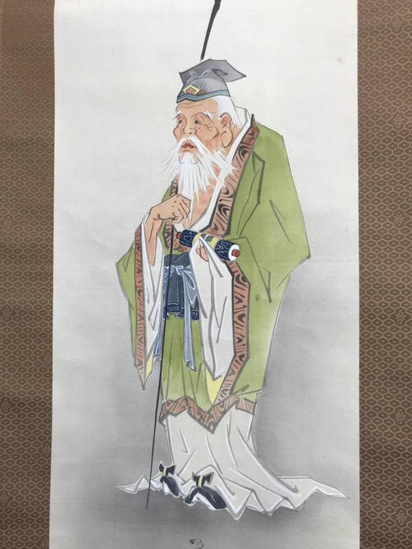 【真作】福留明光/寿老人亀鶴図/人物図/鶴亀図/掛軸/名家伝来/AD-15