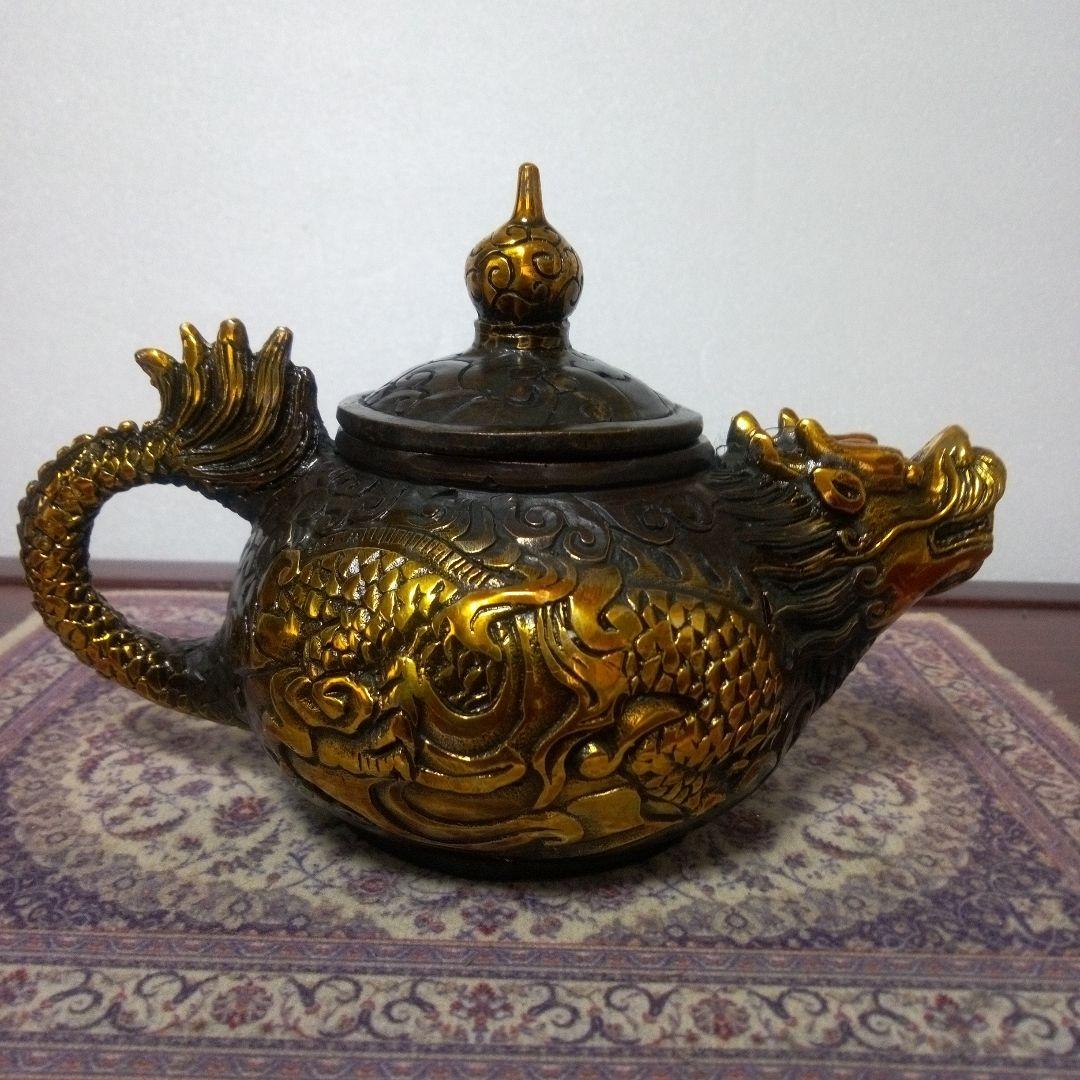 中国古玩　大明宜徳年製　金鍍金龍銅製　香炉