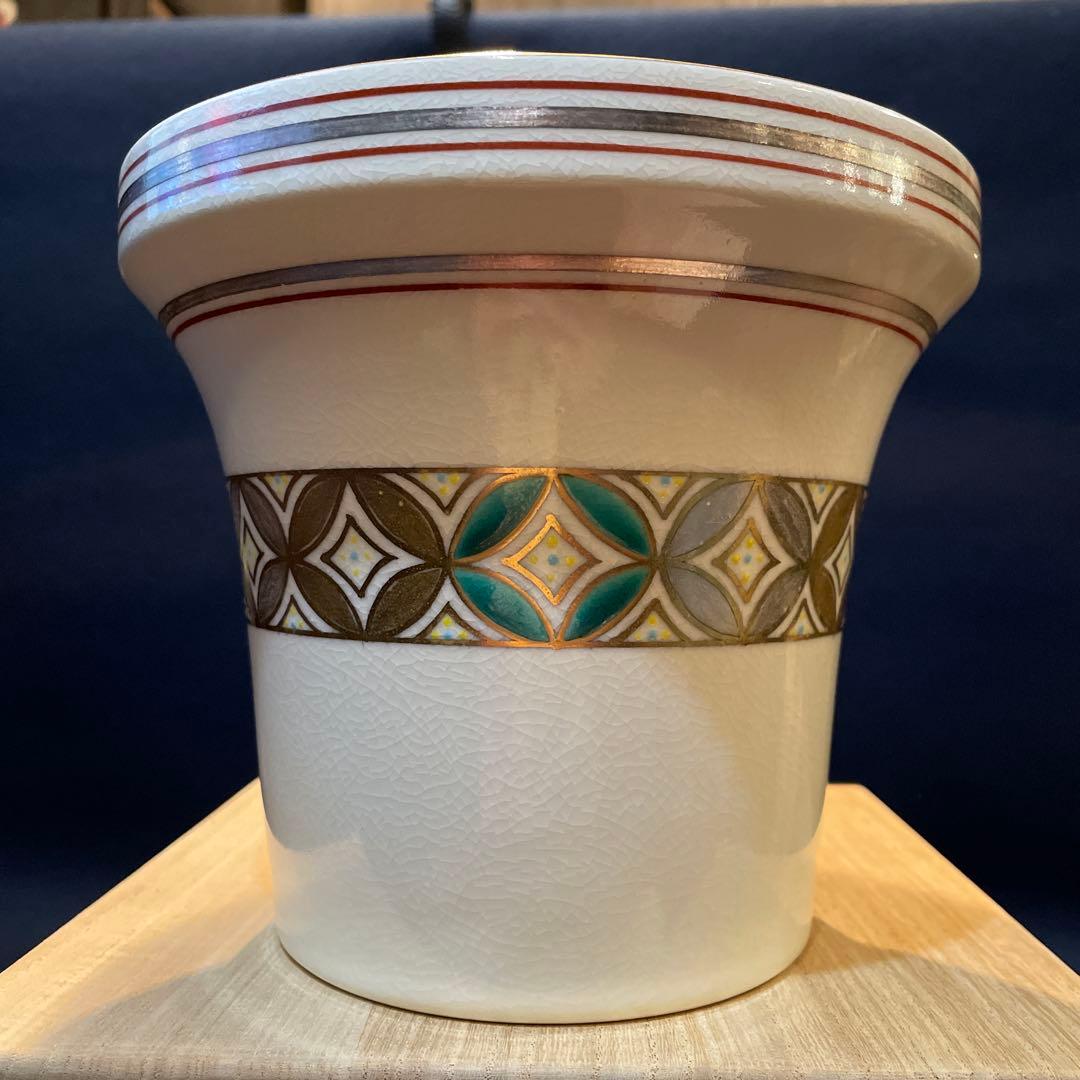 【御室窯】の「仁清 七宝 宝尽」『末広 水指』共箱　茶道具　※美品