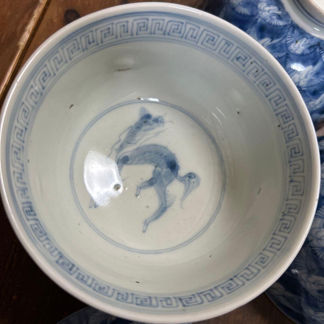 ア*ル様 古伊万里　手描き　江戸期　江戸時代　幕末　骨董品　龍の図　蓋付き　飯碗