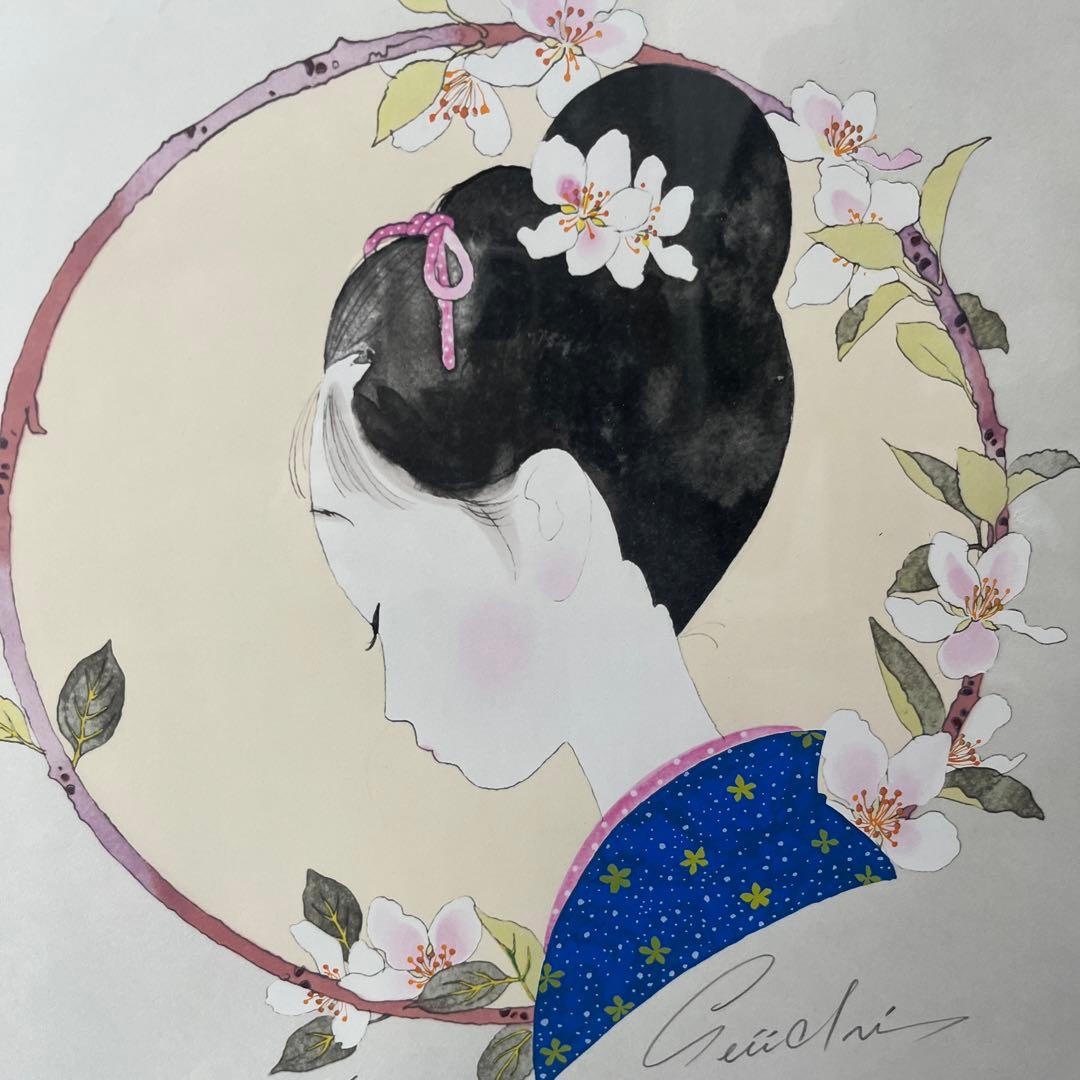 林静一肉筆サイン入り　少女リトグラフ　「約束」