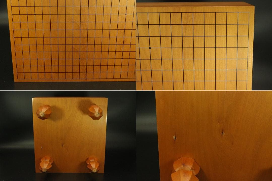 囲碁 碁盤 本榧 良木目 足付 総高26.8cm 厚み15cm 良品(A267)
