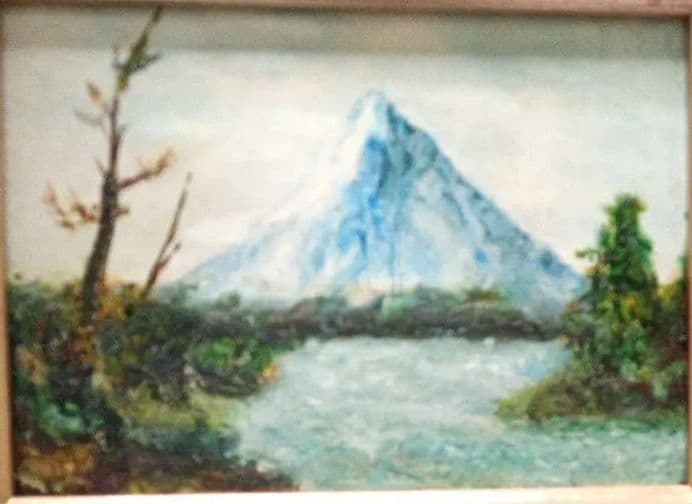 雪解け　氷まじりの川　石器時代の風景　氷河期　真作　肉筆　癒やし　おちつく一時