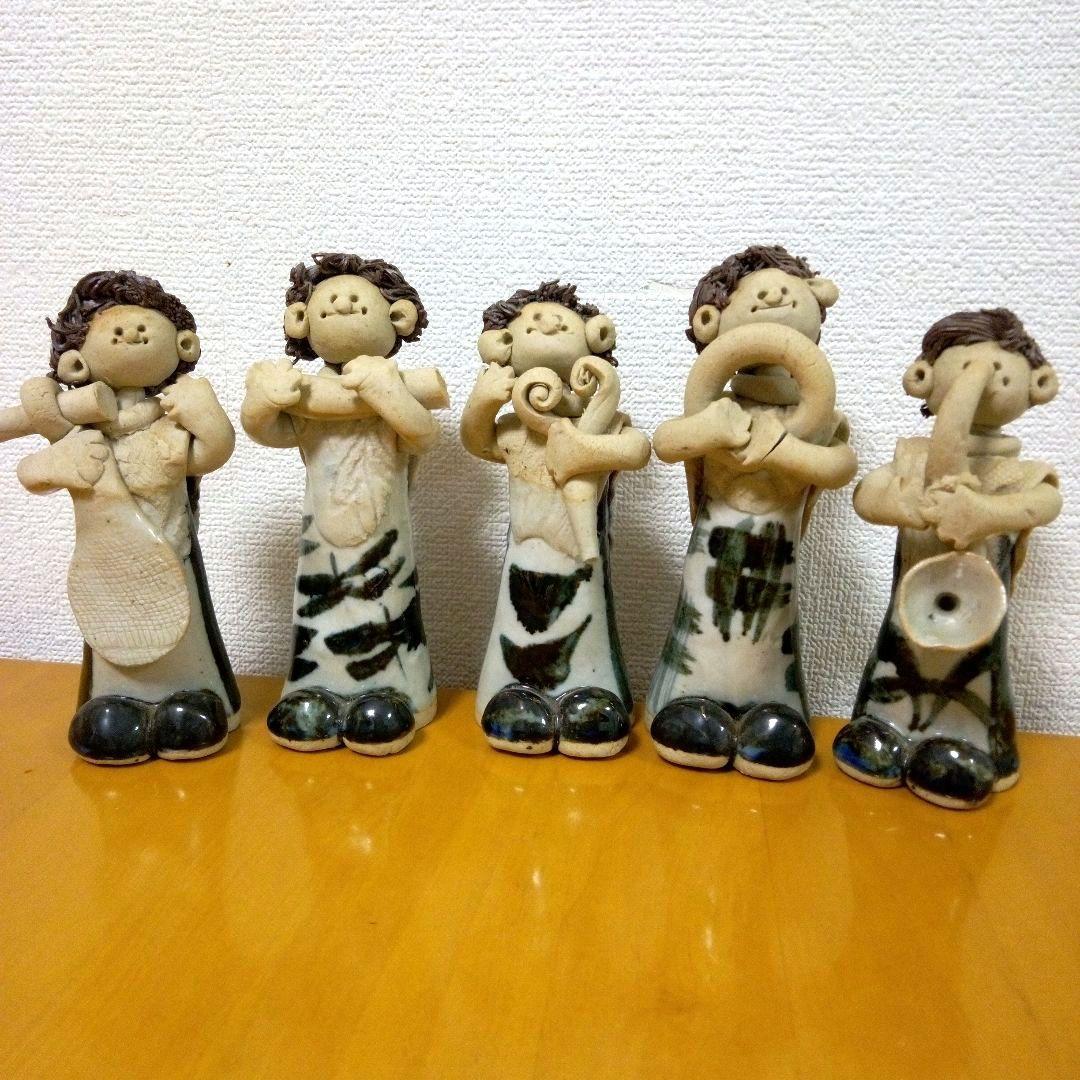 砥部焼き　青芳人形　森元青芳　5体　磁器　置物　手作り　工芸品
