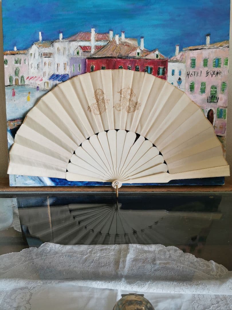 アンティークブルージュ ロザリンペルレ レースファン シルク 象牙色スティック