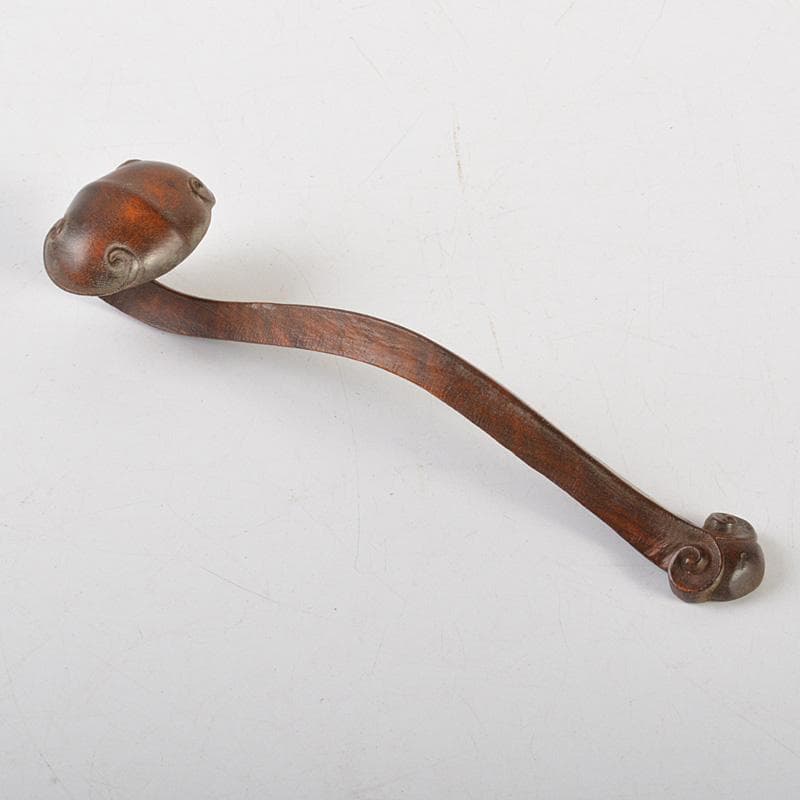 中国　唐木紅木彫刻　如意　置物　C　6694E