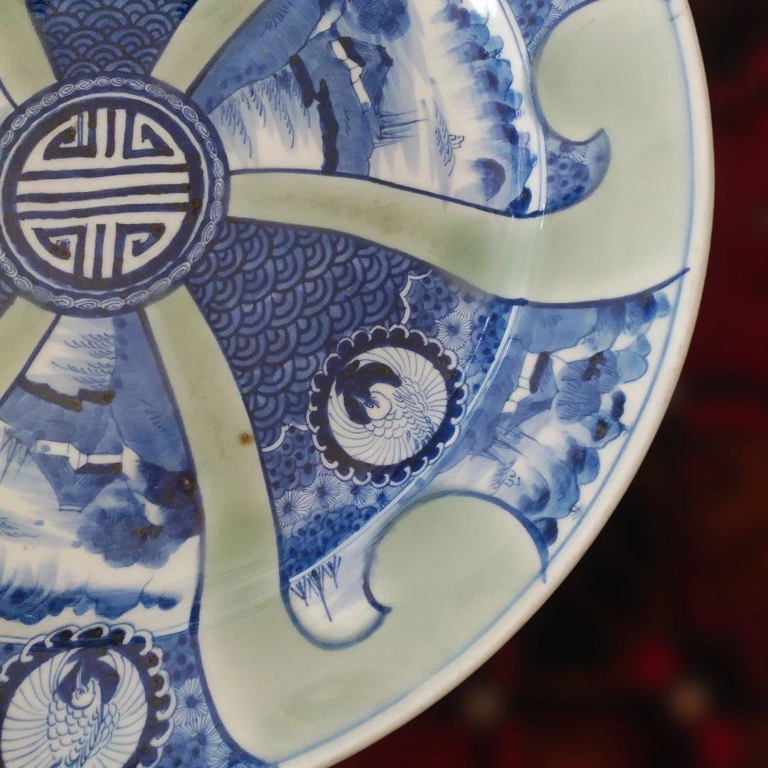 希少　珍品　 古伊万里 有田官窯　青磁染付大皿　特大皿　口径約44cm　有田焼