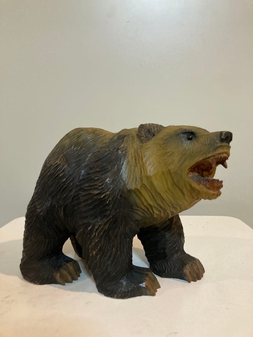 木歩　引間二郎　木彫熊　毛彫　八雲