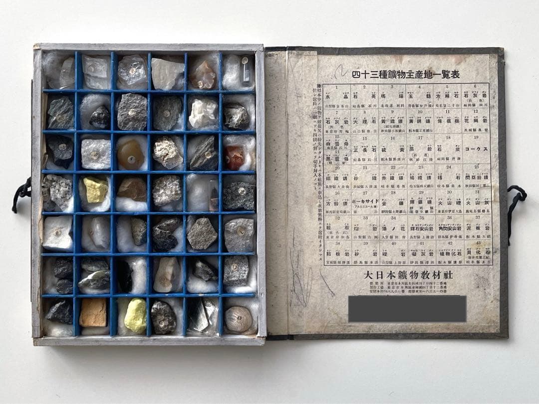 大日本鑛物教材社 鑛物標本 四十三種鑛物主産地一覧表