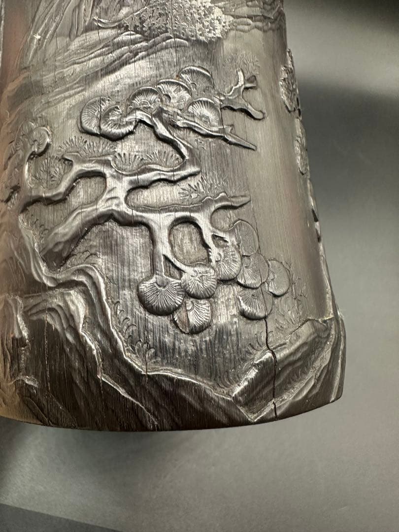 Myday公式アカウント01 竹彫　筆入　筆筒虎　清時代　竹　骨董　古美術