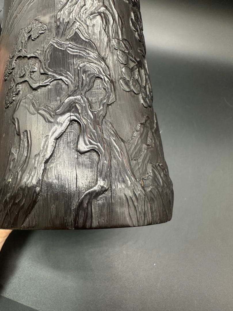 Myday公式アカウント01 竹彫　筆入　筆筒虎　清時代　竹　骨董　古美術